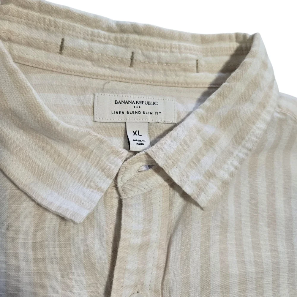 Banana Republic Linen Blend Slim Fit Mens Long Sleeve Button Up Beige XL